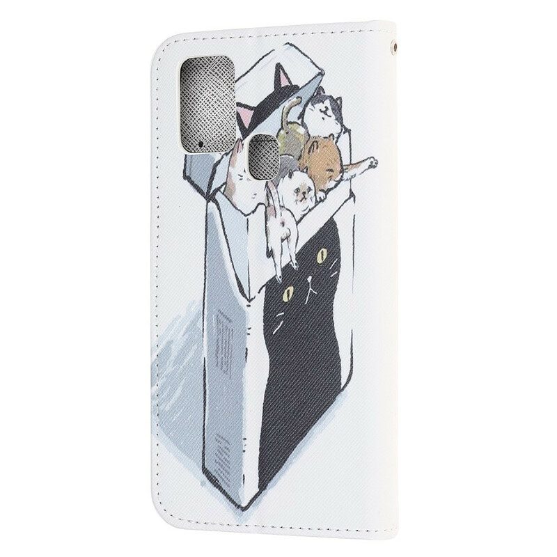 Folio-hoesje voor Samsung Galaxy A21s Met Ketting Levering Katten Met Strings