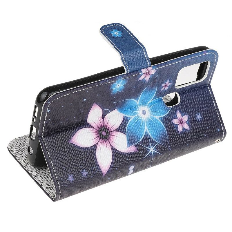 Folio-hoesje voor Samsung Galaxy A21s Met Ketting Maanband Bloemen