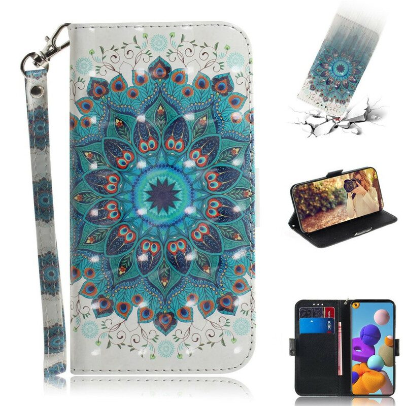 Folio-hoesje voor Samsung Galaxy A21s Met Ketting Meesterlijke Mandala Met Riem