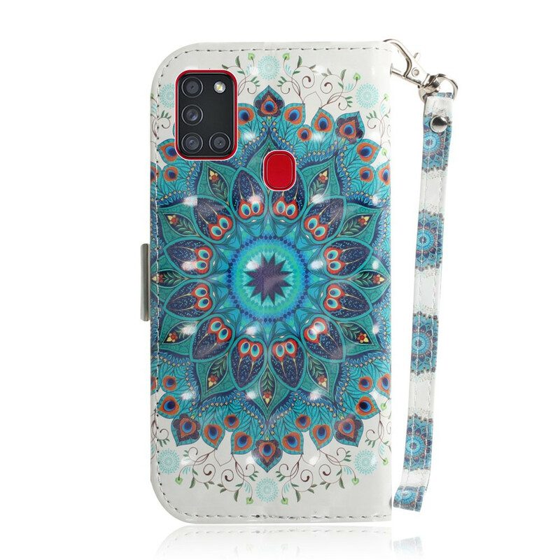 Folio-hoesje voor Samsung Galaxy A21s Met Ketting Meesterlijke Mandala Met Riem