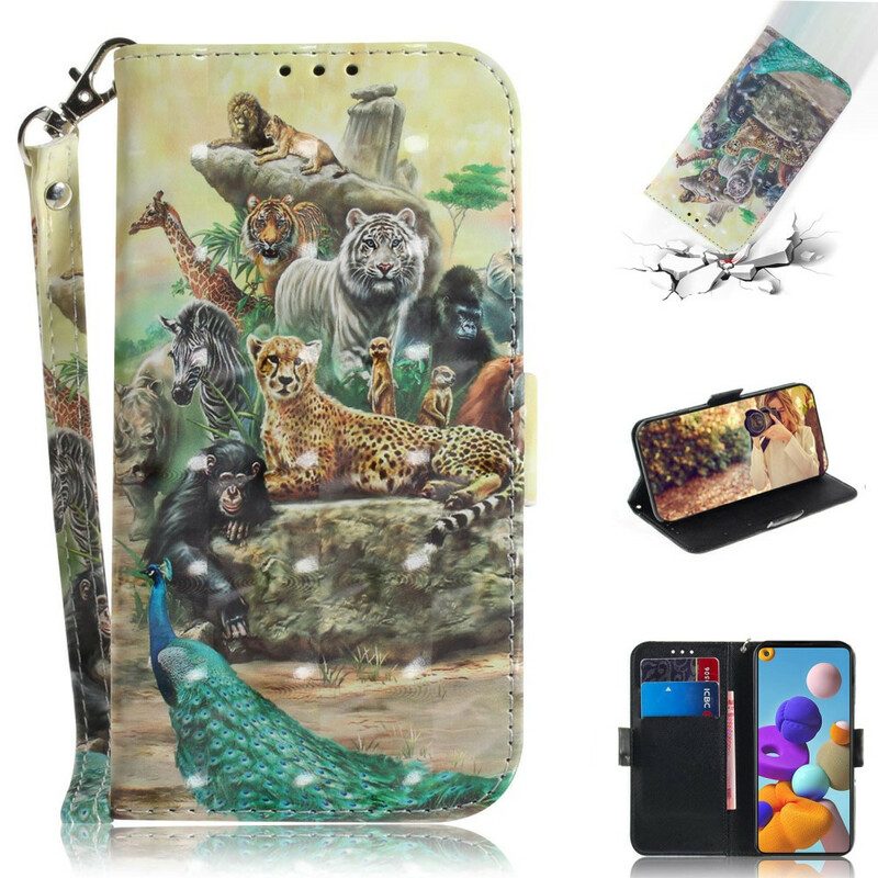 Folio-hoesje voor Samsung Galaxy A21s Met Ketting String Safari Dieren