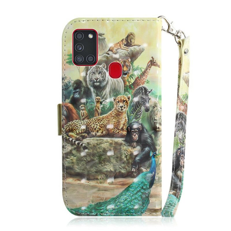 Folio-hoesje voor Samsung Galaxy A21s Met Ketting String Safari Dieren