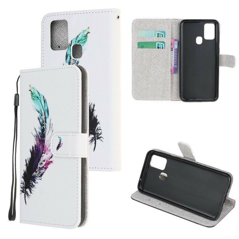 Folio-hoesje voor Samsung Galaxy A21s Met Ketting Veer Met Koord