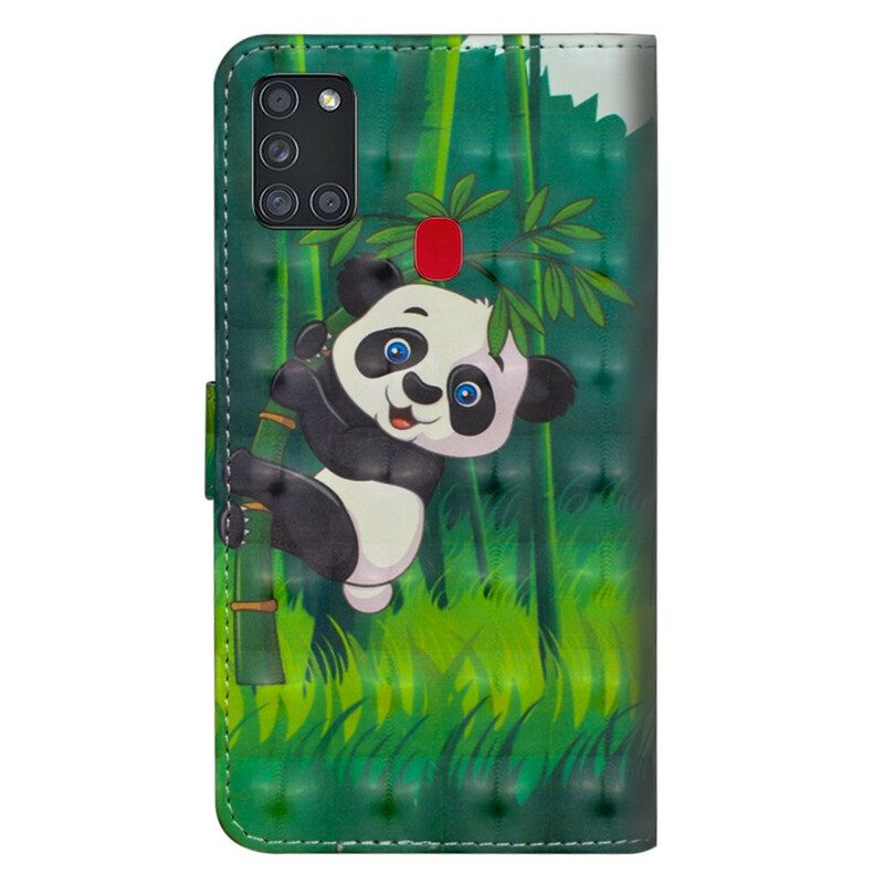 Folio-hoesje voor Samsung Galaxy A21s Panda En Bamboe