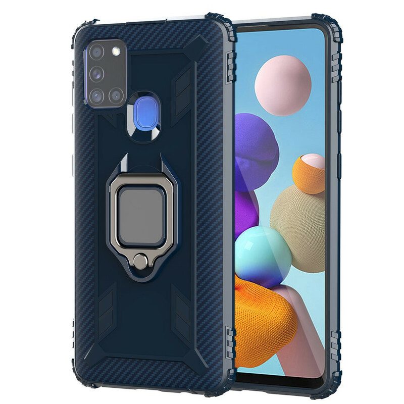 Hoesje voor Samsung Galaxy A21s Ring En Koolstofvezel