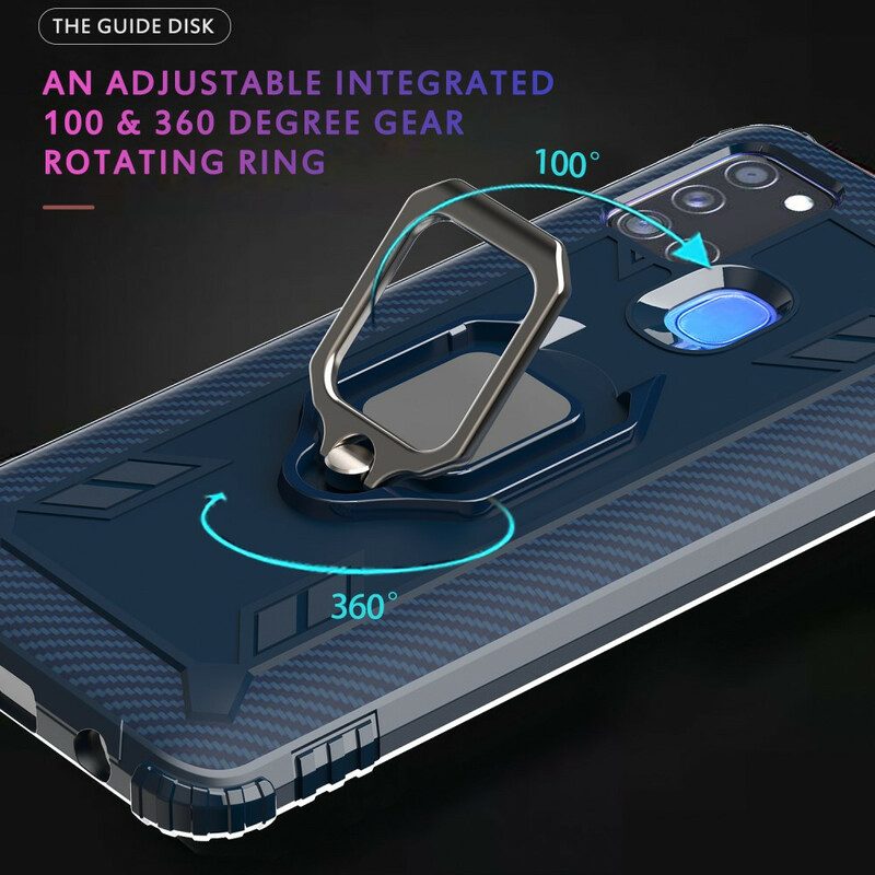 Hoesje voor Samsung Galaxy A21s Ring En Koolstofvezel