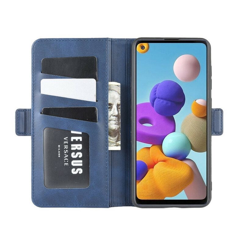 Leren Hoesje voor Samsung Galaxy A21s Folio-hoesje Dubbele Klep