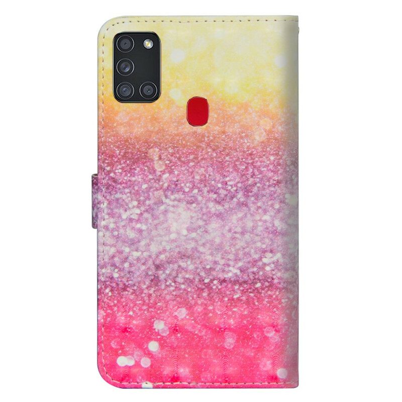 Leren Hoesje voor Samsung Galaxy A21s Magenta Glitterverloop