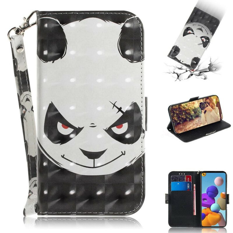 Leren Hoesje voor Samsung Galaxy A21s Met Ketting Boze Panda Met Lanyard