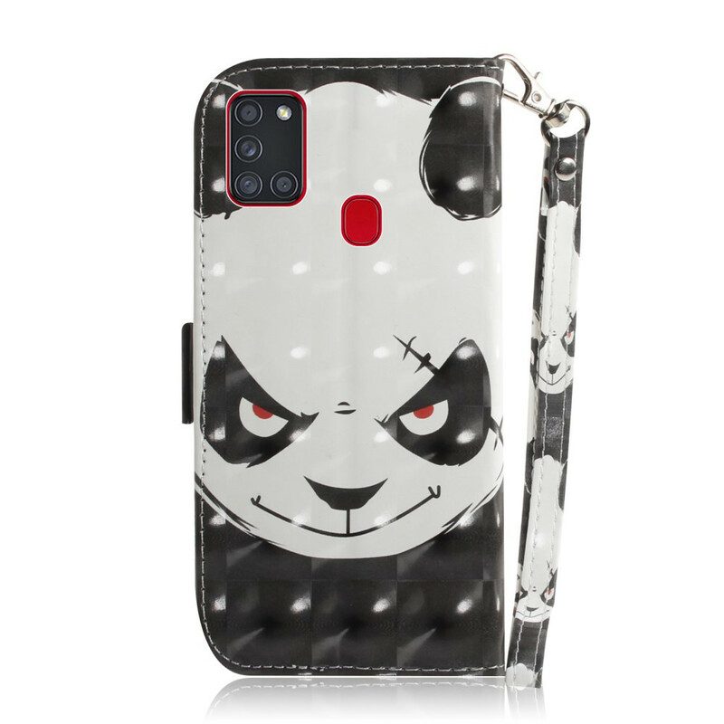 Leren Hoesje voor Samsung Galaxy A21s Met Ketting Boze Panda Met Lanyard