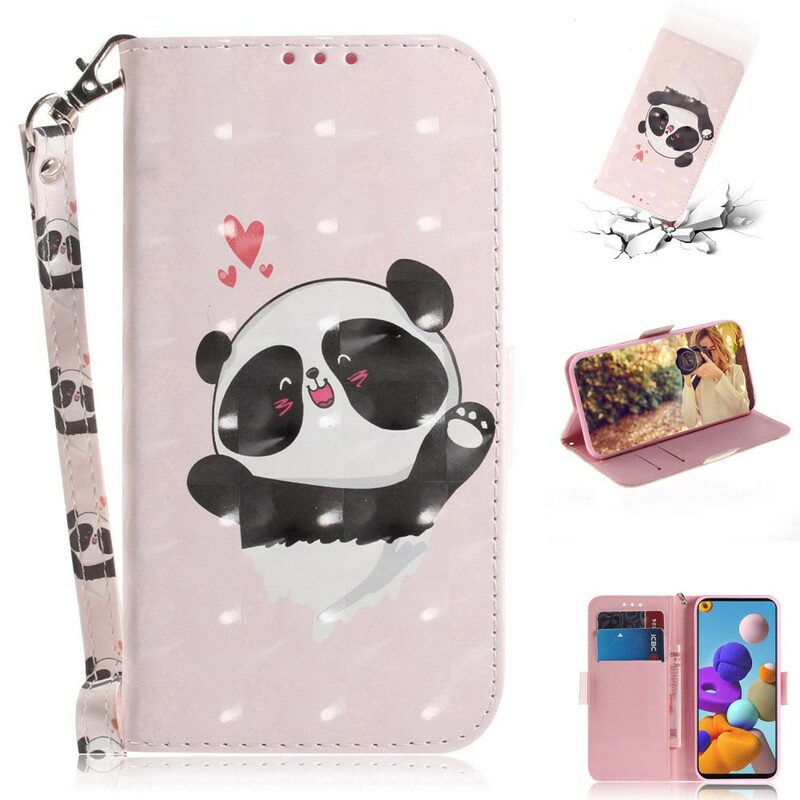 Leren Hoesje voor Samsung Galaxy A21s Met Ketting Panda Love Met Sleutelkoord