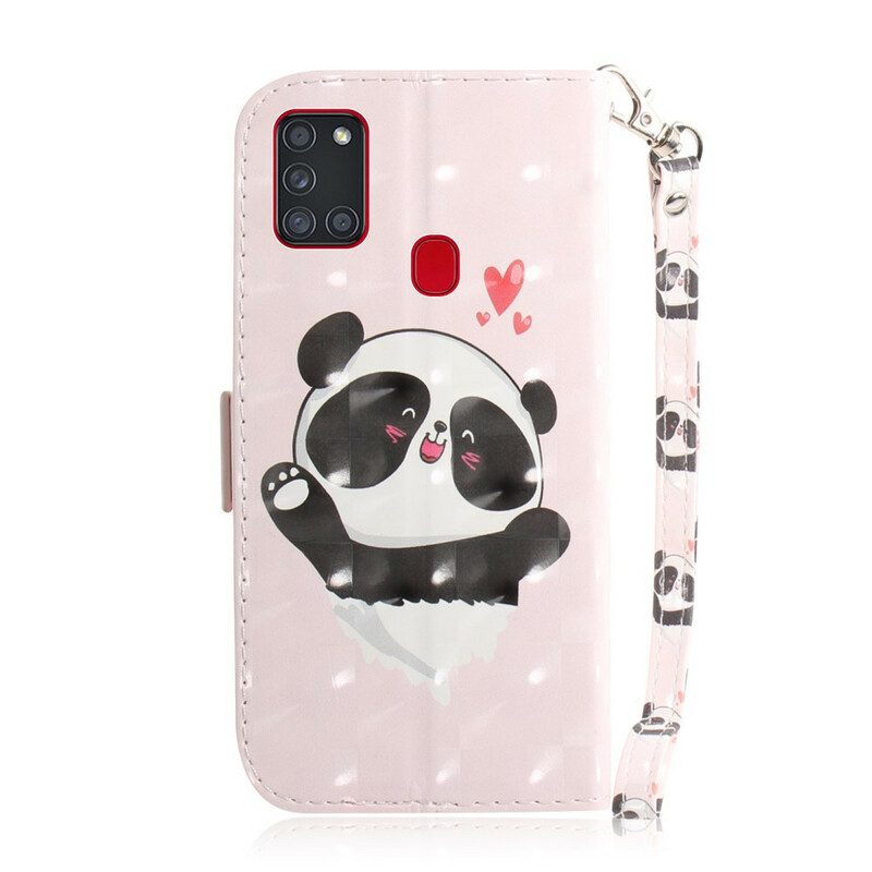 Leren Hoesje voor Samsung Galaxy A21s Met Ketting Panda Love Met Sleutelkoord