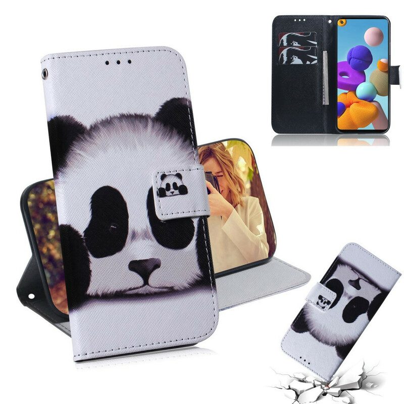 Leren Hoesje voor Samsung Galaxy A21s Panda Gezicht