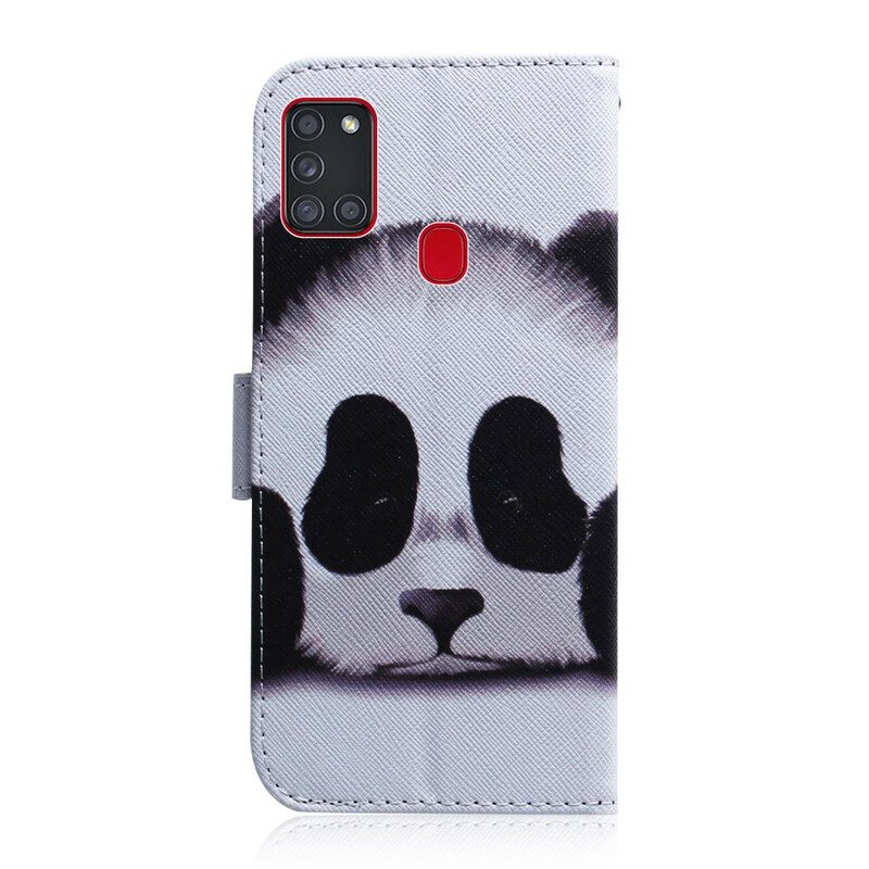 Leren Hoesje voor Samsung Galaxy A21s Panda Gezicht