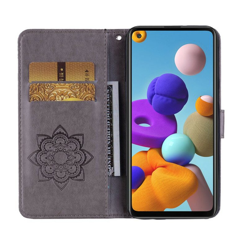 Leren Hoesje voor Samsung Galaxy A21s Uil Mandala En Charme