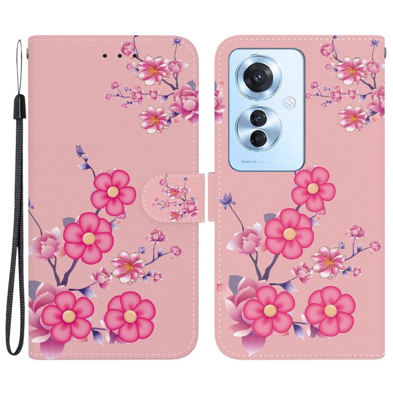 Bescherming Hoesje Oppo Reno 11f 5g Sakura-patroon Met Riem