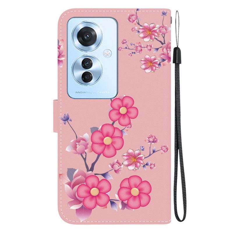 Bescherming Hoesje Oppo Reno 11f 5g Sakura-patroon Met Riem