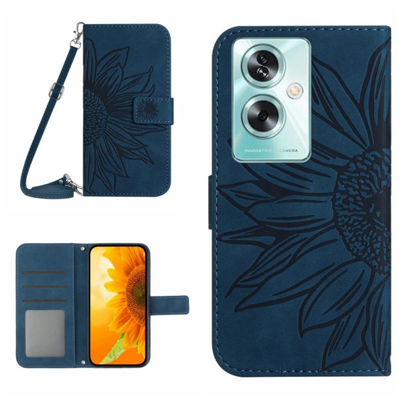 Flip Case Leren Oppo Reno 11f 5g Zonnebloemprint Met Schouderband