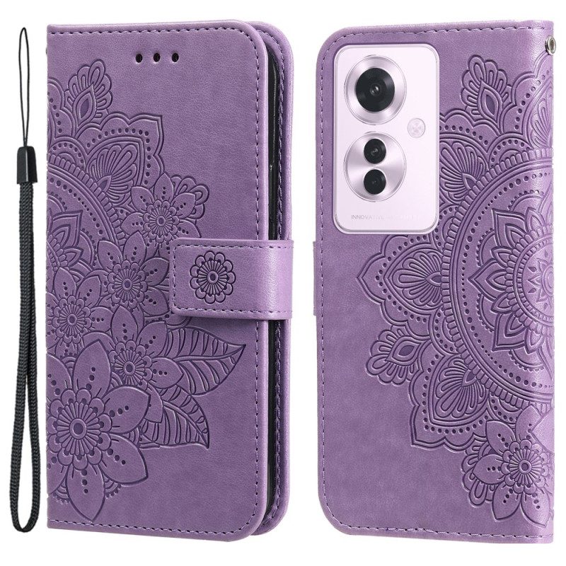 Leren Hoesje Oppo Reno 11f 5g Bedrukt Bloemmotief Bescherming Hoesje