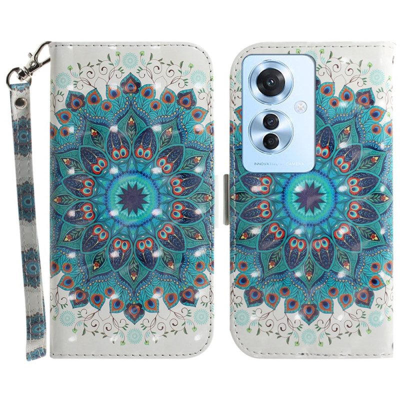 Leren Hoesje Oppo Reno 11f 5g Groene Mandala Met Bandje Bescherming Hoesje