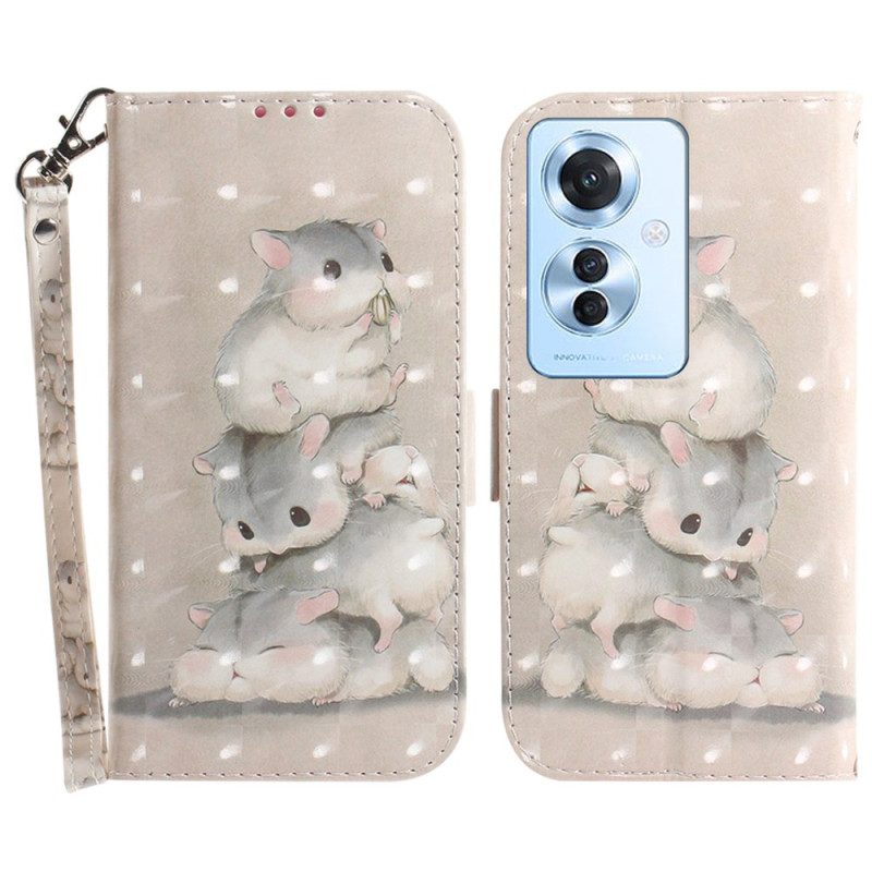 Leren Hoesje Oppo Reno 11f 5g Hamsters Met Riem Bescherming Hoesje