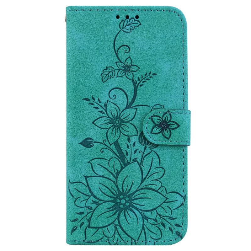 Leren Hoesje Voor Oppo Reno 11f 5g Leliebloemen Met Riempje