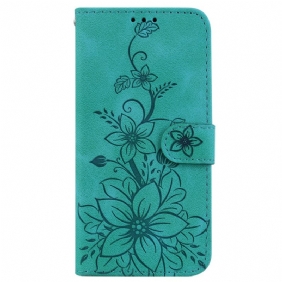 Leren Hoesje Voor Oppo Reno 11f 5g Leliebloemen Met Riempje