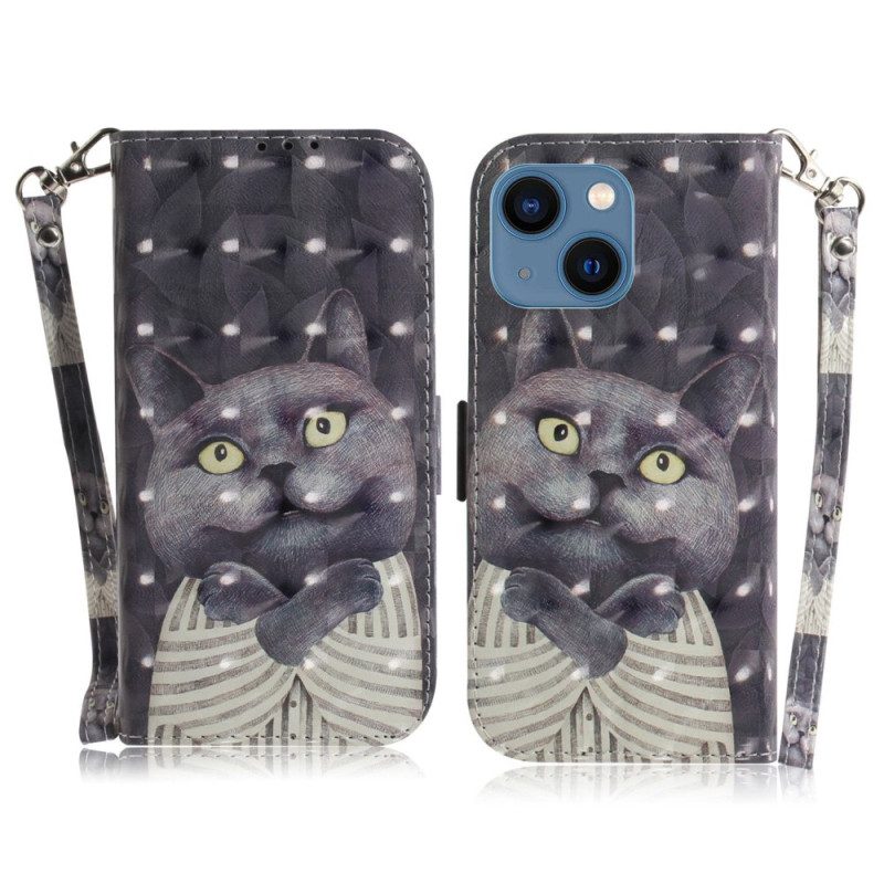 Flip Case voor iPhone 14 Plus Met Ketting String Katten