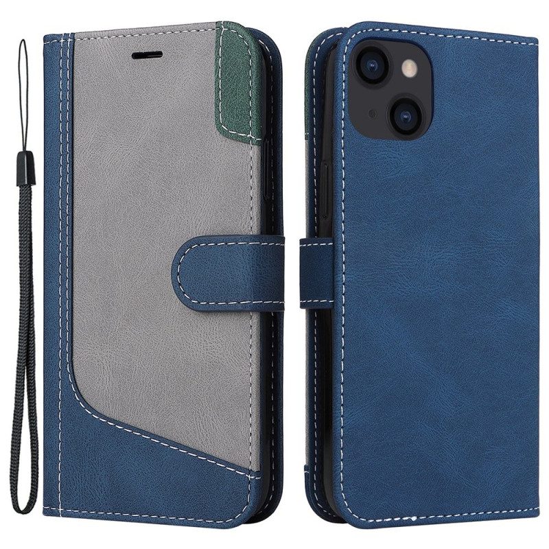 Folio-hoesje voor iPhone 14 Plus Driekleur Met Lanyard