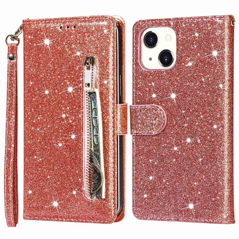 Folio-hoesje voor iPhone 14 Plus Glitter Portemonnee