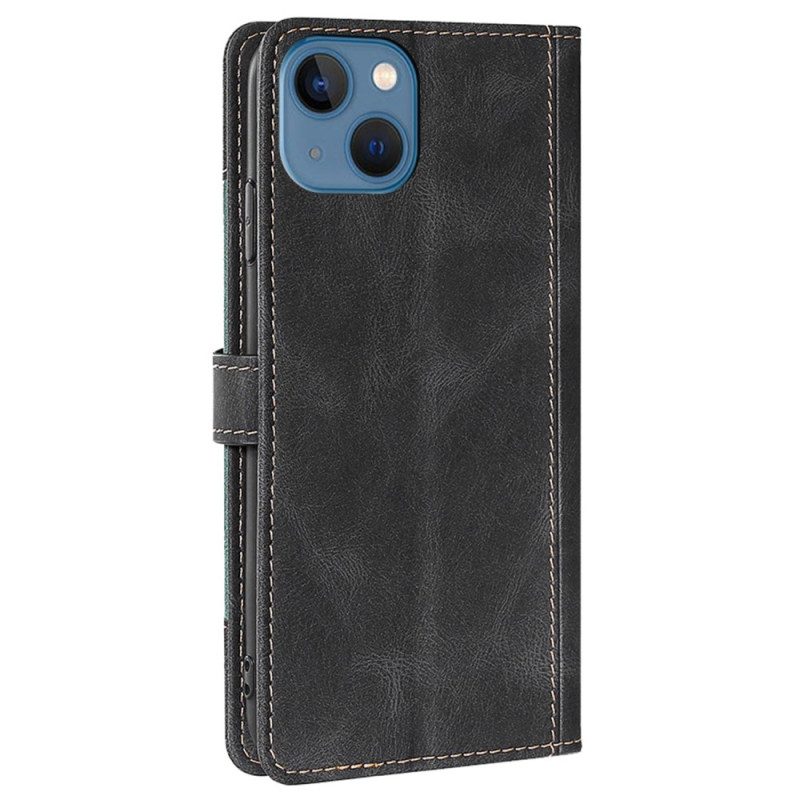 Folio-hoesje voor iPhone 14 Plus Imitatieleer Bicolor Stijlvol