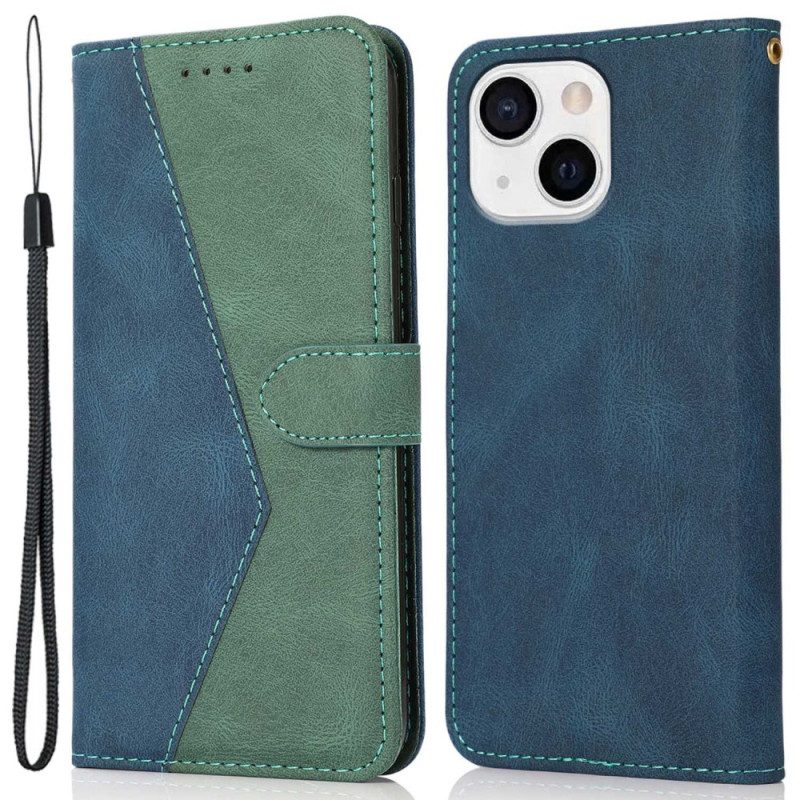 Folio-hoesje voor iPhone 14 Plus Met Ketting Tweekleurige Riem