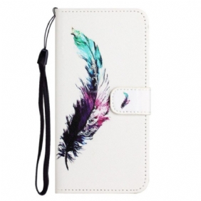 Leren Hoesje voor iPhone 14 Plus Met Ketting Riem Veren