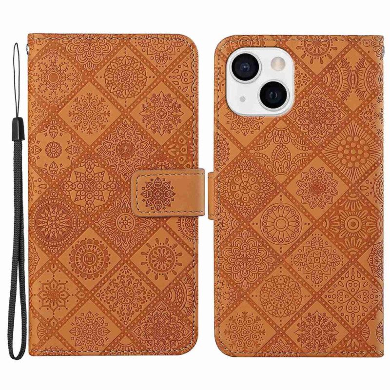 Leren Hoesje voor iPhone 14 Plus Tapijt Patroon