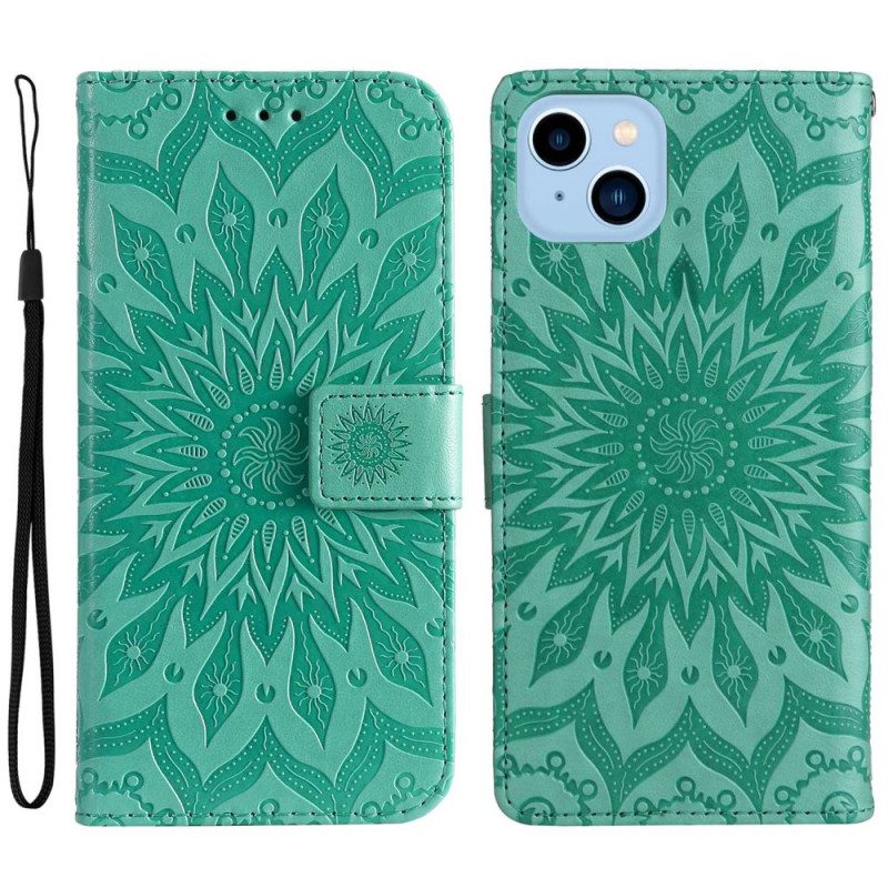 Leren Hoesje voor iPhone 14 Plus Zonnebloem