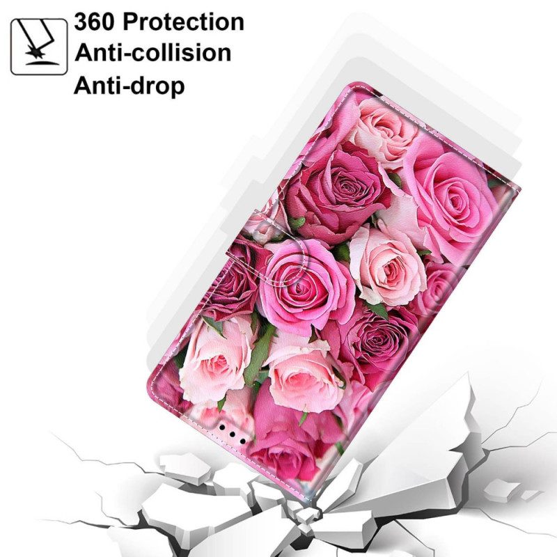 Flip Case voor Xiaomi 12 / 12X Met Ketting Strakke Bloemen