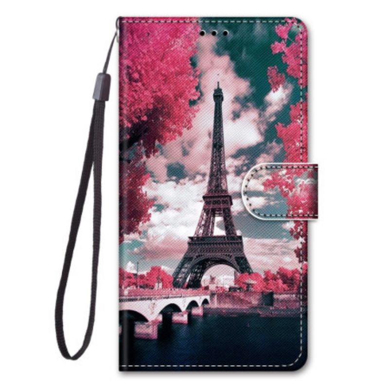 Folio-hoesje voor Xiaomi 12 / 12X Met Ketting Eiffeltoren Met Riem