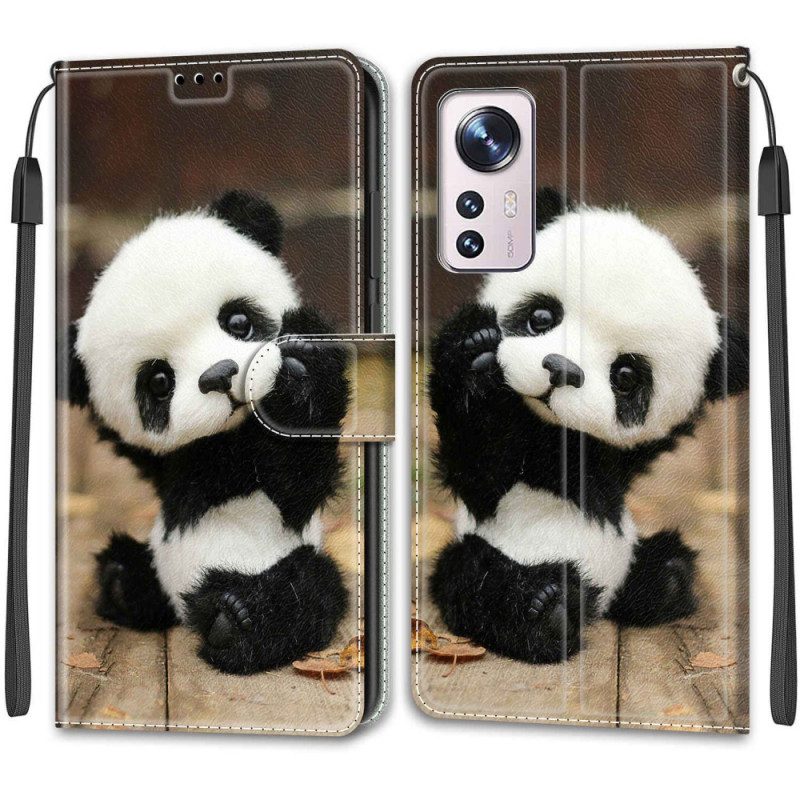 Folio-hoesje voor Xiaomi 12 / 12X Met Ketting Kleine Panda Met Riem