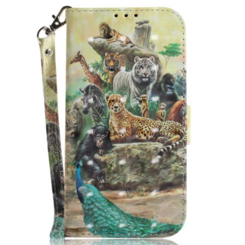 Folio-hoesje voor Xiaomi 12 / 12X Met Ketting String Safari Dieren