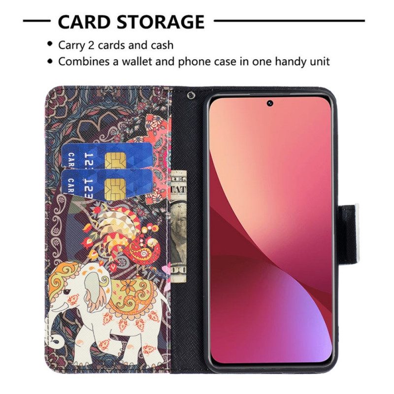 Leren Hoesje voor Xiaomi 12 / 12X Indische Olifanten