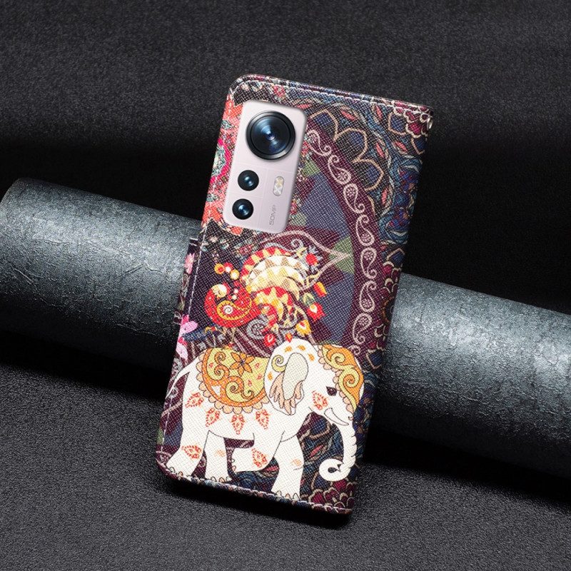 Leren Hoesje voor Xiaomi 12 / 12X Indische Olifanten