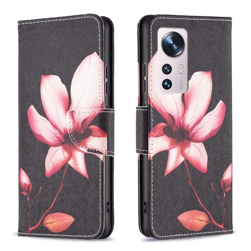 Leren Hoesje voor Xiaomi 12 / 12X Roze Bloem