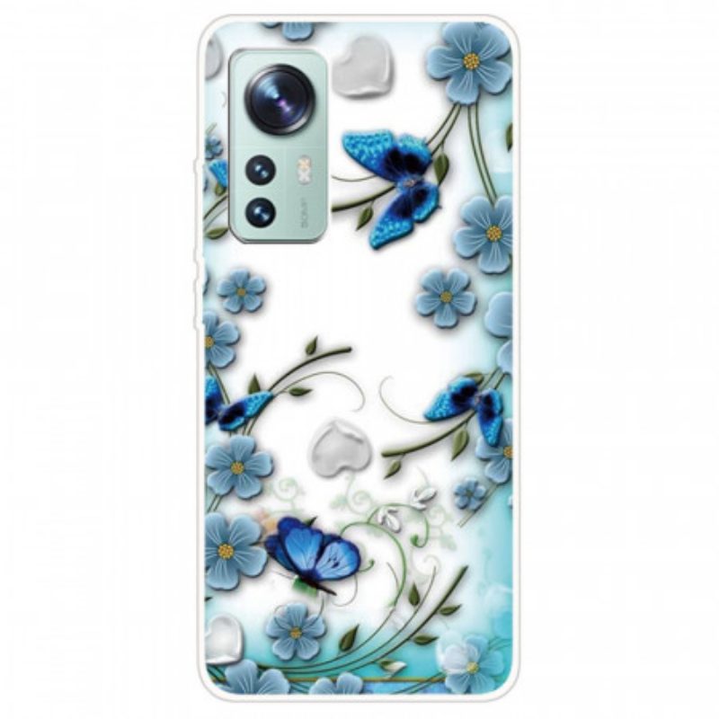 Telefoonhoesje voor Xiaomi 12 / 12X Blauwe Bloemen En Vlinders