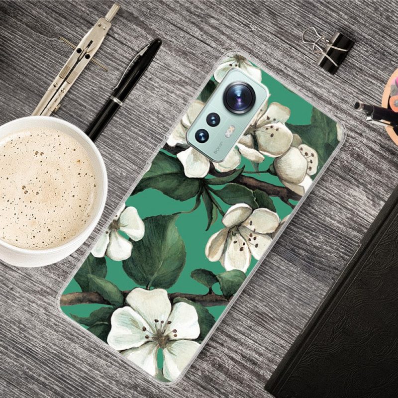 Telefoonhoesje voor Xiaomi 12 / 12X Siliconen Witte Bloemen