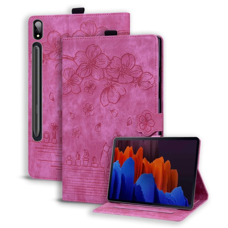 Cover Samsung Galaxy Tab S9 Ultra Bloemen- En Kattenpatronen Bescherming Hoesje