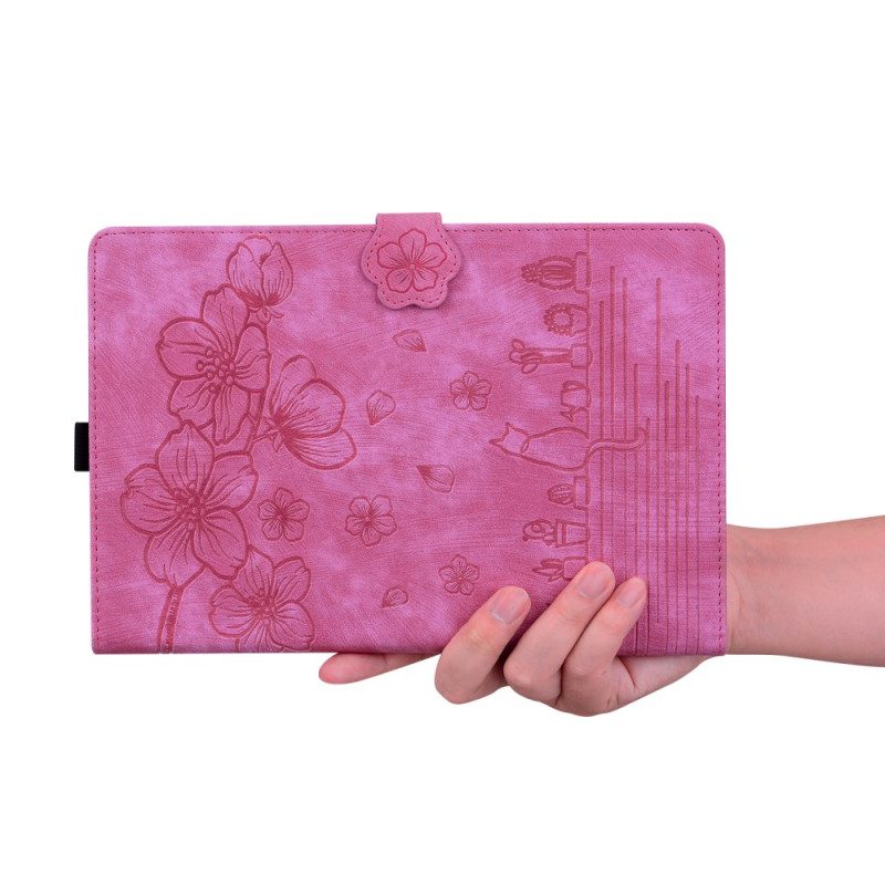 Cover Samsung Galaxy Tab S9 Ultra Bloemen- En Kattenpatronen Bescherming Hoesje