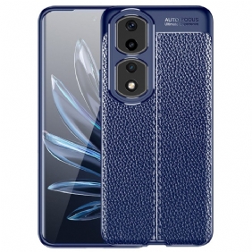 Hoesje voor Honor 90 Pro Dubbele Lijn Litchi Leereffect