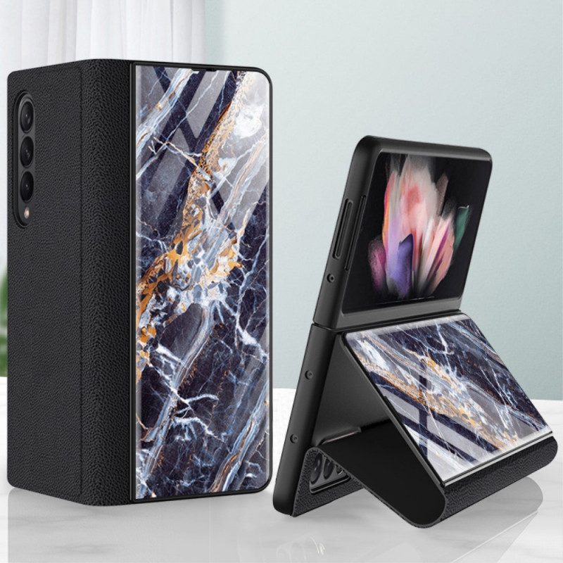 Bescherming Hoesje voor Samsung Galaxy Z Fold 3 5G Folio-hoesje Gehard Glas Met Marmereffect