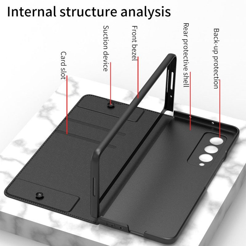 Bescherming Hoesje voor Samsung Galaxy Z Fold 3 5G Folio-hoesje Gkk-stylushouder Van Kunstleer