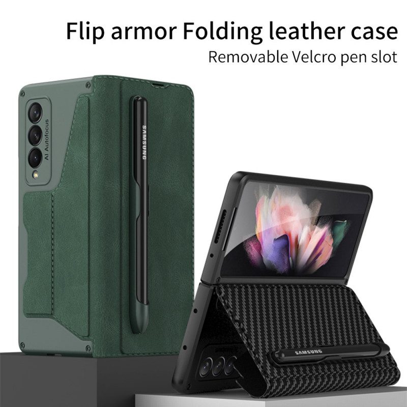 Bescherming Hoesje voor Samsung Galaxy Z Fold 3 5G Folio-hoesje Gkk-stylushouder Van Kunstleer